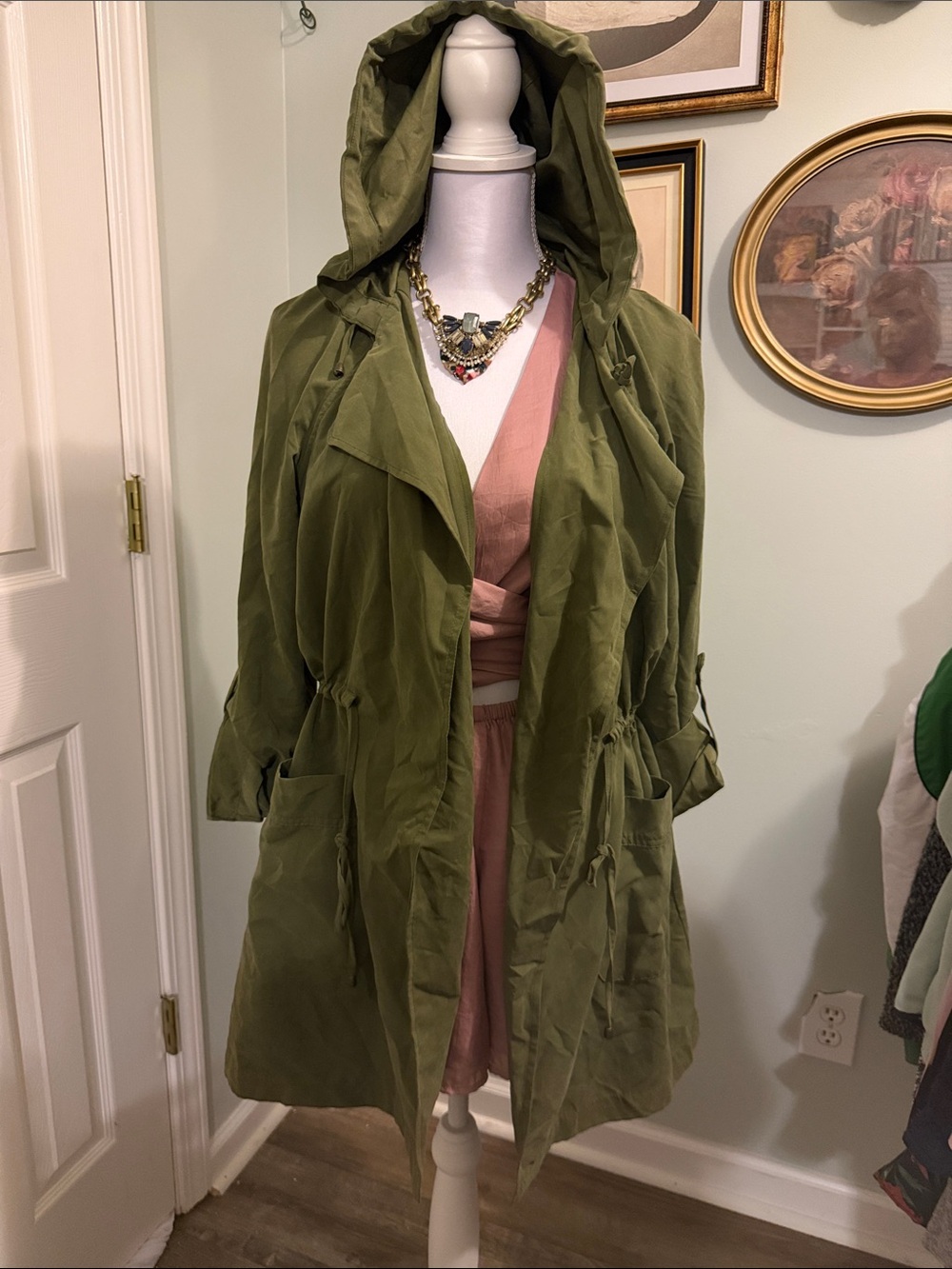 Love Tree Olive Green Hooded Trench Coat